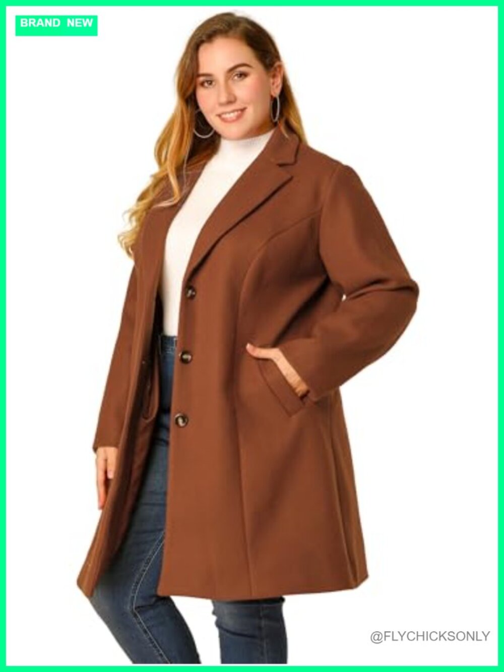 Plus Size Single Breasted Long Peacoat Winter Coat Turn Down Collar